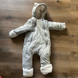 Baby Gap Gray Navy Blue Baby Infant Fleece Lined Winter Snowsuit Size 3-6 Months